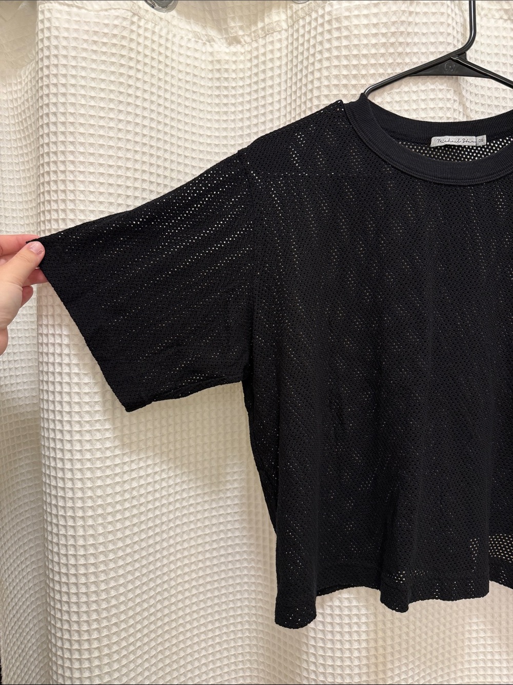 Michael Stars - Black Mesh Short-Sleeve Crop Top - One Size - Picture 3 of 7
